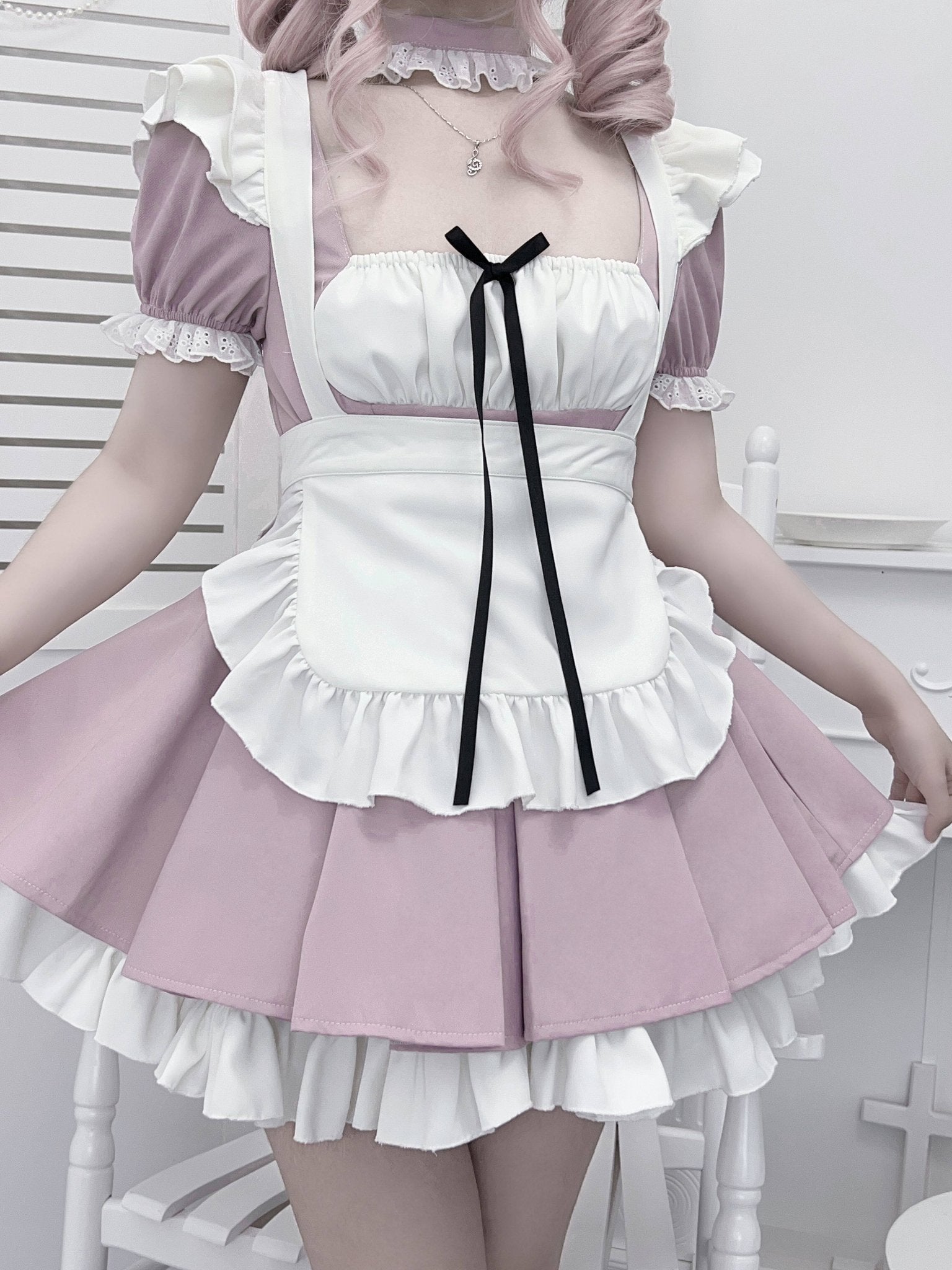 Little Maid Cute Maid Style Anime Aesthetic Dress - LolitaEraGrey Dress + ApronSLittle Maid Cute Maid Style Anime Aesthetic Dress