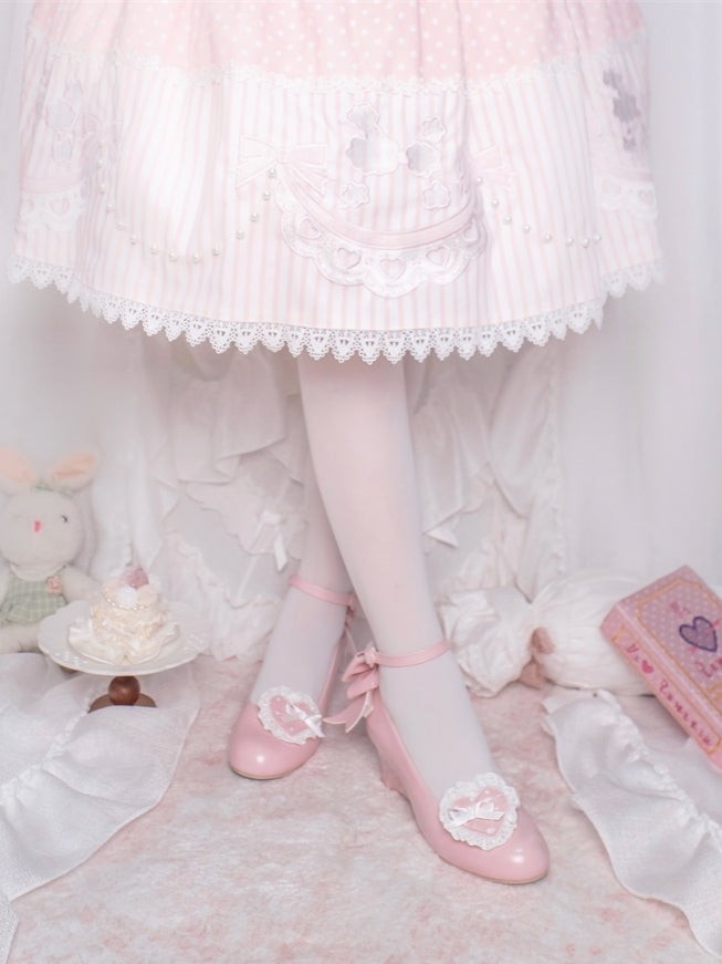 Little Snack Vintage‑Style Polka‑Dot Sweet Lolita Wedge‑Heel Shoes - LolitaEra