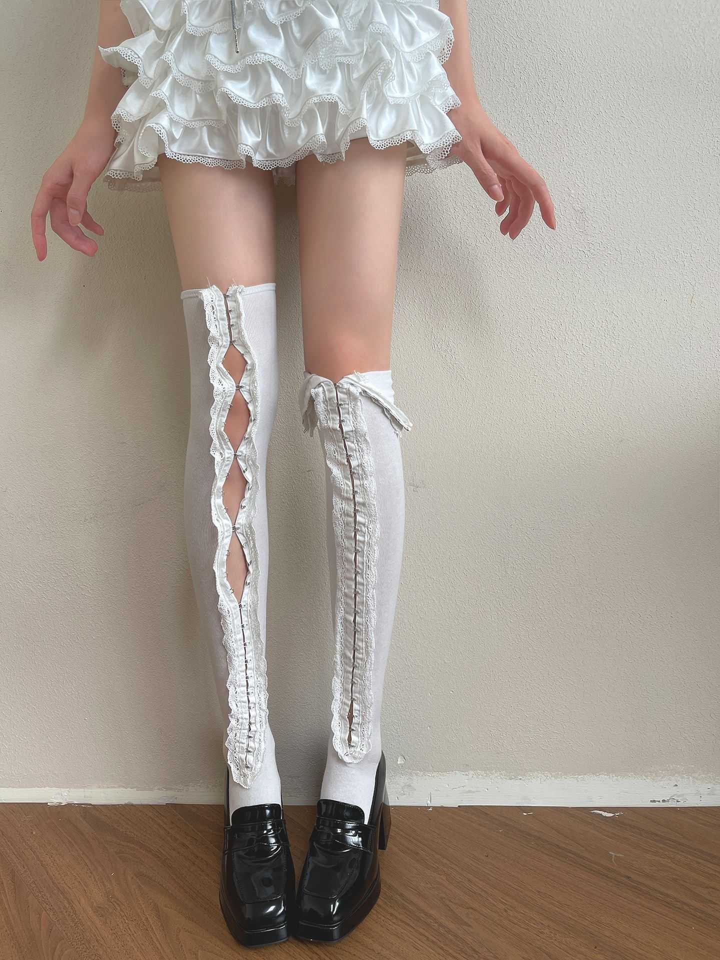 Lolita Asymmetrical Bow Tie Socks - LolitaEraBlack longOne sizeLolita Asymmetrical Bow Tie Socks