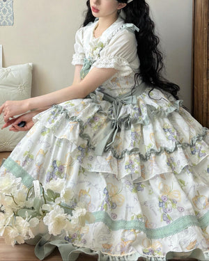 Lolita Blueberry Print Voluminous JSK - LolitaEraGreen JSKSLolita Blueberry Print Voluminous JSK