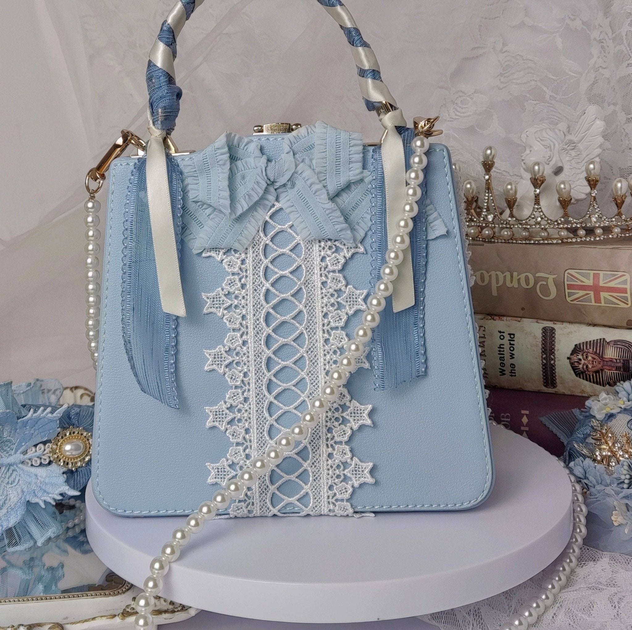 Lolita Bridal Blue Handmade Handbag LE5201 - LolitaEraBlueLolita Bridal Blue Handmade Handbag LE5201