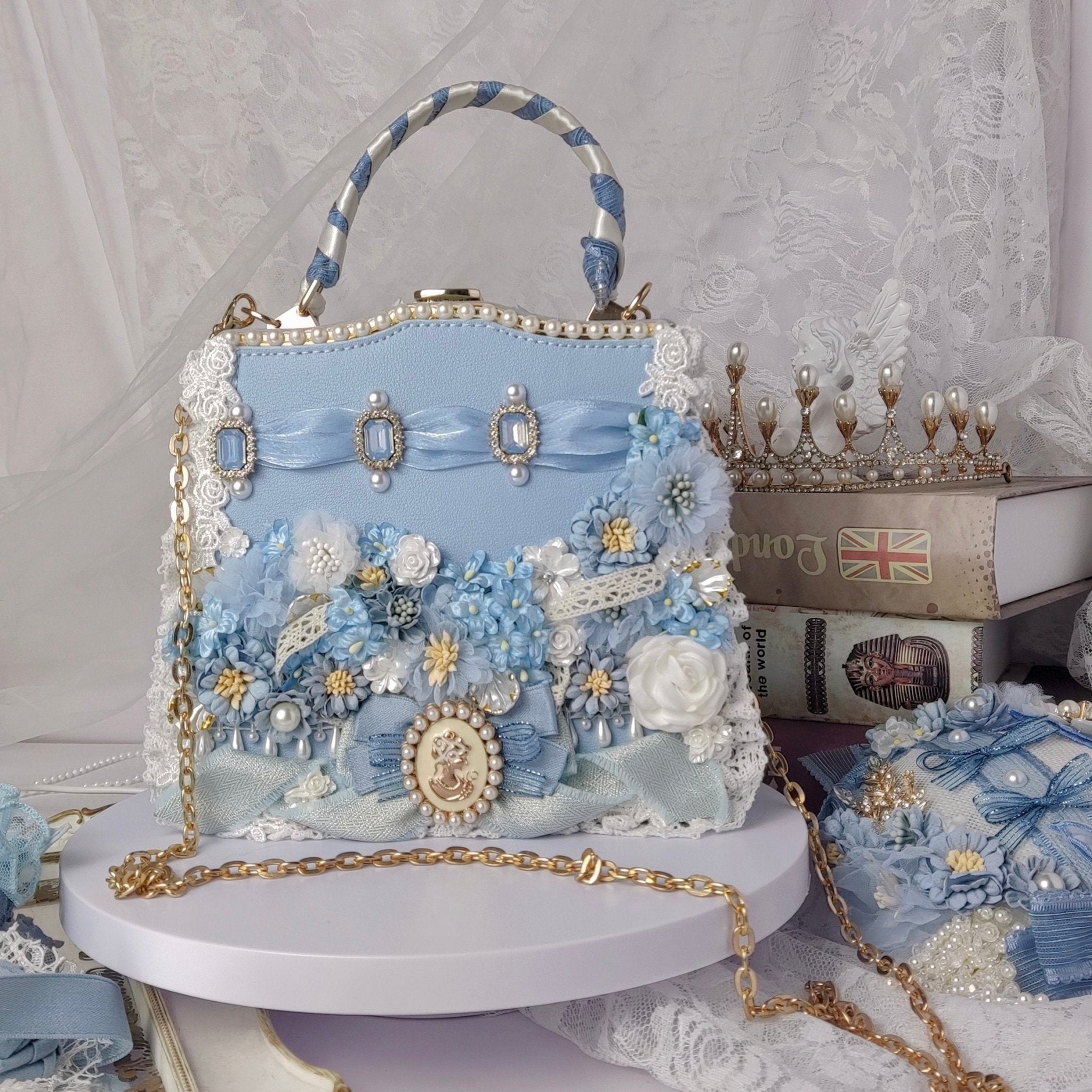 Lolita Bridal Blue Handmade Handbag LE5201 - LolitaEraBlueLolita Bridal Blue Handmade Handbag LE5201