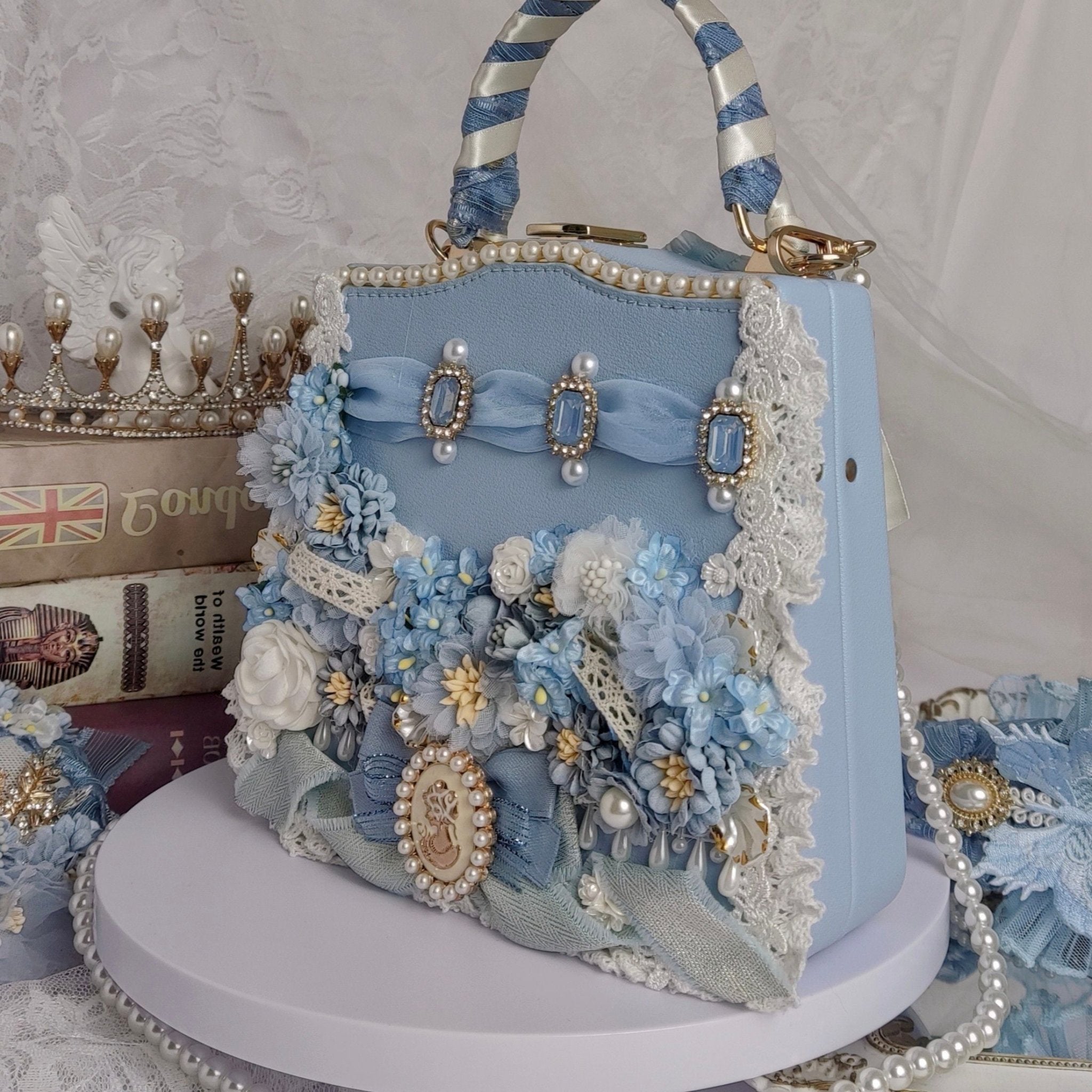 Lolita Bridal Blue Handmade Handbag LE5201 - LolitaEraBlueLolita Bridal Blue Handmade Handbag LE5201