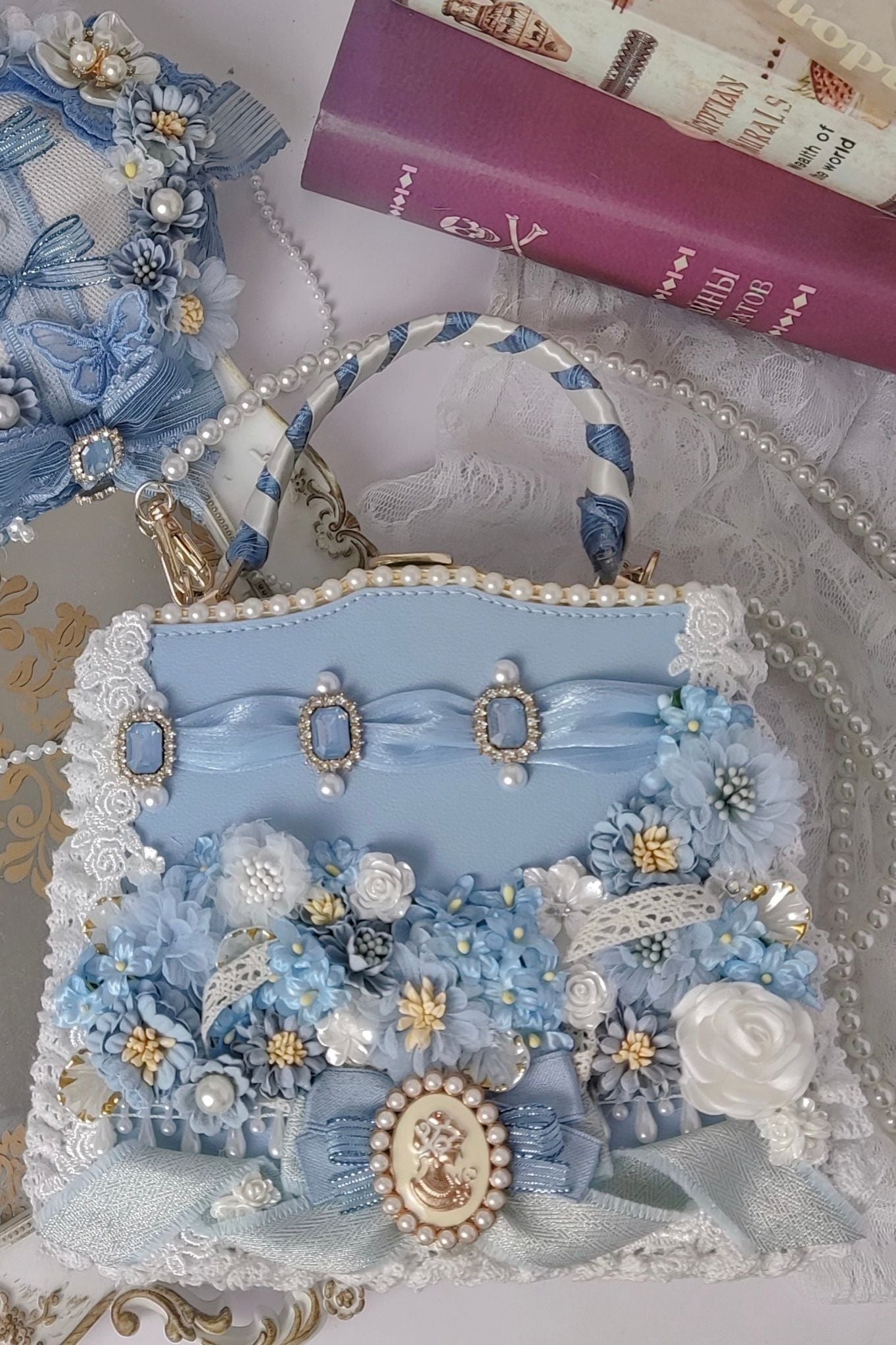 Lolita Bridal Blue Handmade Handbag LE5201 - LolitaEraBlueLolita Bridal Blue Handmade Handbag LE5201
