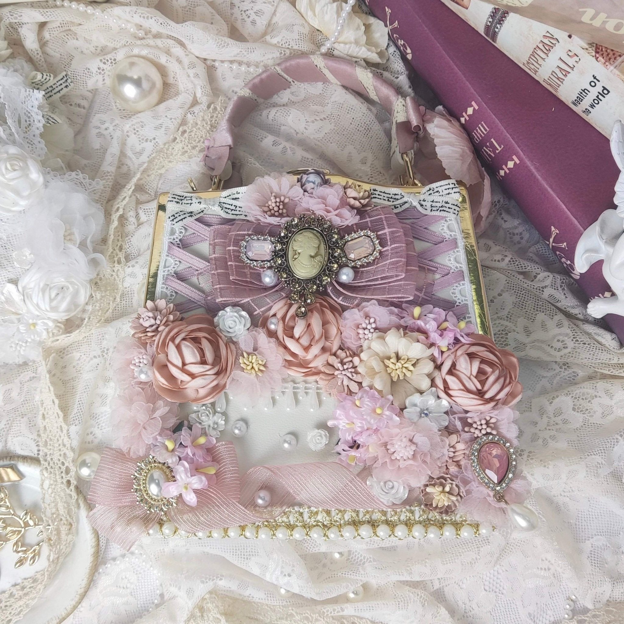 Lolita Bridal Pink Vintage Handmade Handbag - LolitaEraPinkLolita Bridal Pink Vintage Handmade Handbag
