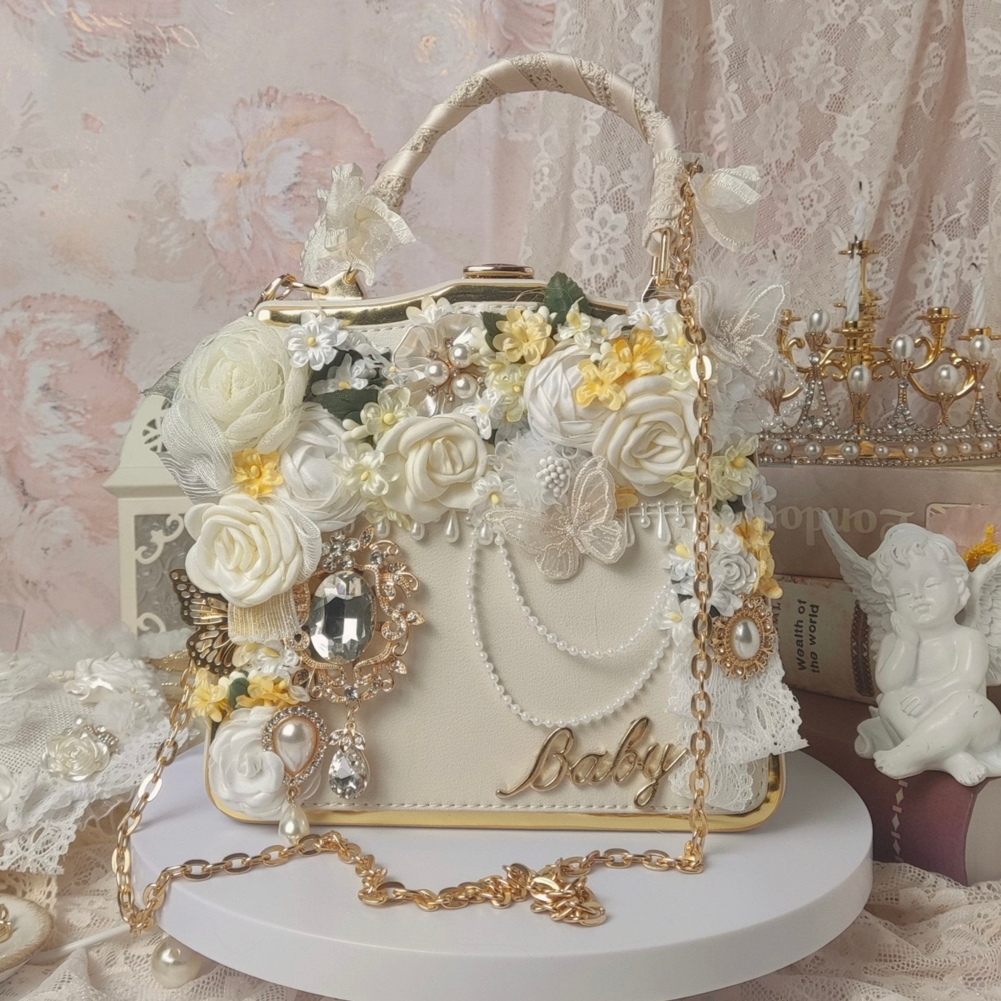 Lolita Bridal White Vintage Handmade Handbag LE5203 - LolitaEraWhiteLolita Bridal White Vintage Handmade Handbag LE5203