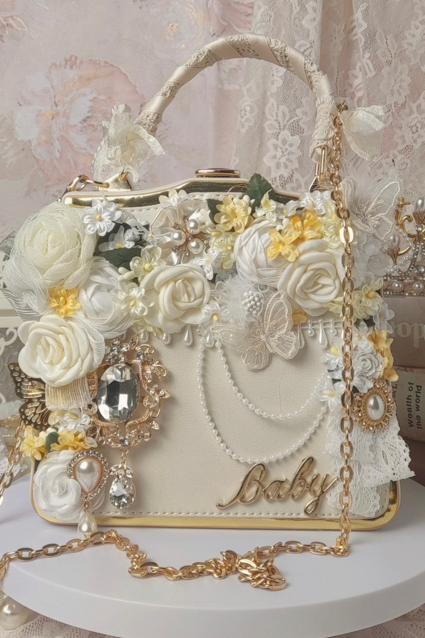 Lolita Bridal White Vintage Handmade Handbag LE5203 - LolitaEraWhiteLolita Bridal White Vintage Handmade Handbag LE5203