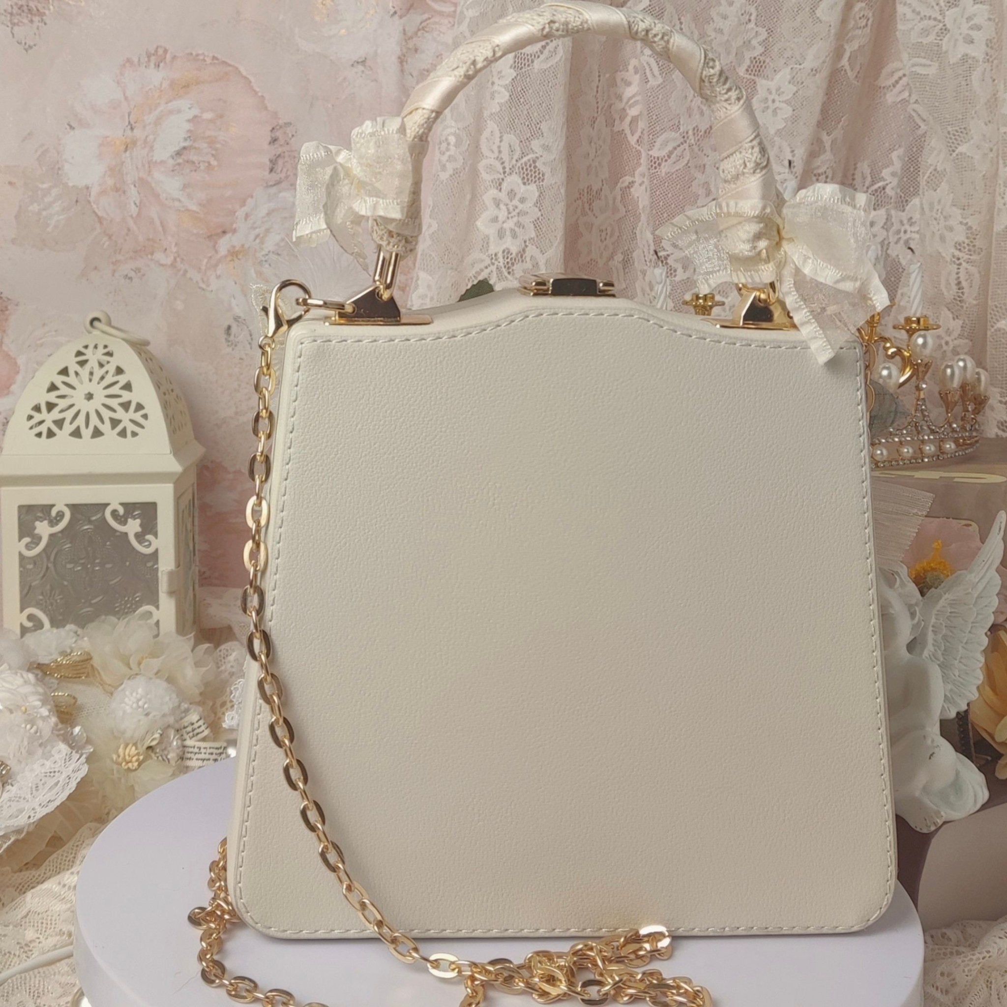 Lolita Bridal White Vintage Handmade Handbag LE5203 - LolitaEraWhiteLolita Bridal White Vintage Handmade Handbag LE5203
