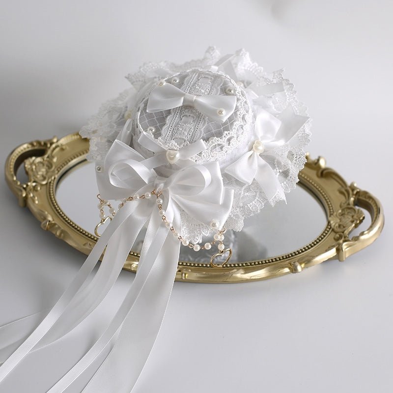 Lolita Classic Mini Top Hat Hair Clip with Bows - LolitaEra