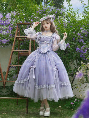Lolita Classic Purple Violet Boned OP Dress - LolitaEraSix - Piece SetSLolita Classic Purple Violet Boned OP Dress