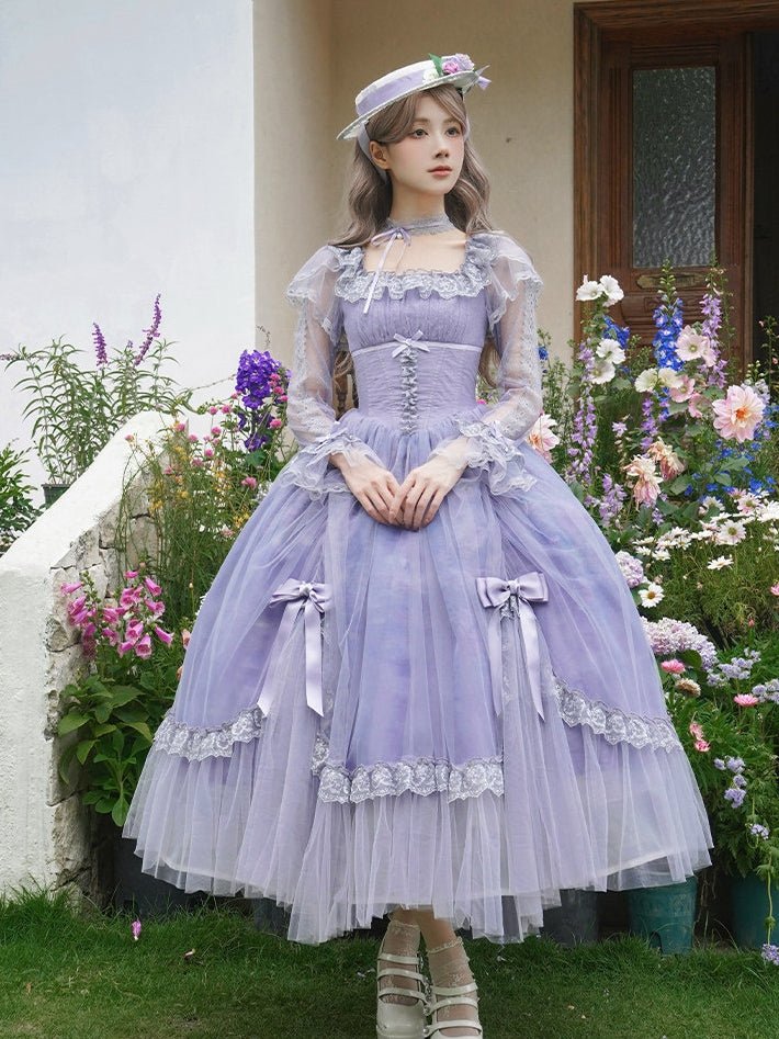 Lolita Classic Purple Violet Boned OP Dress - LolitaEra