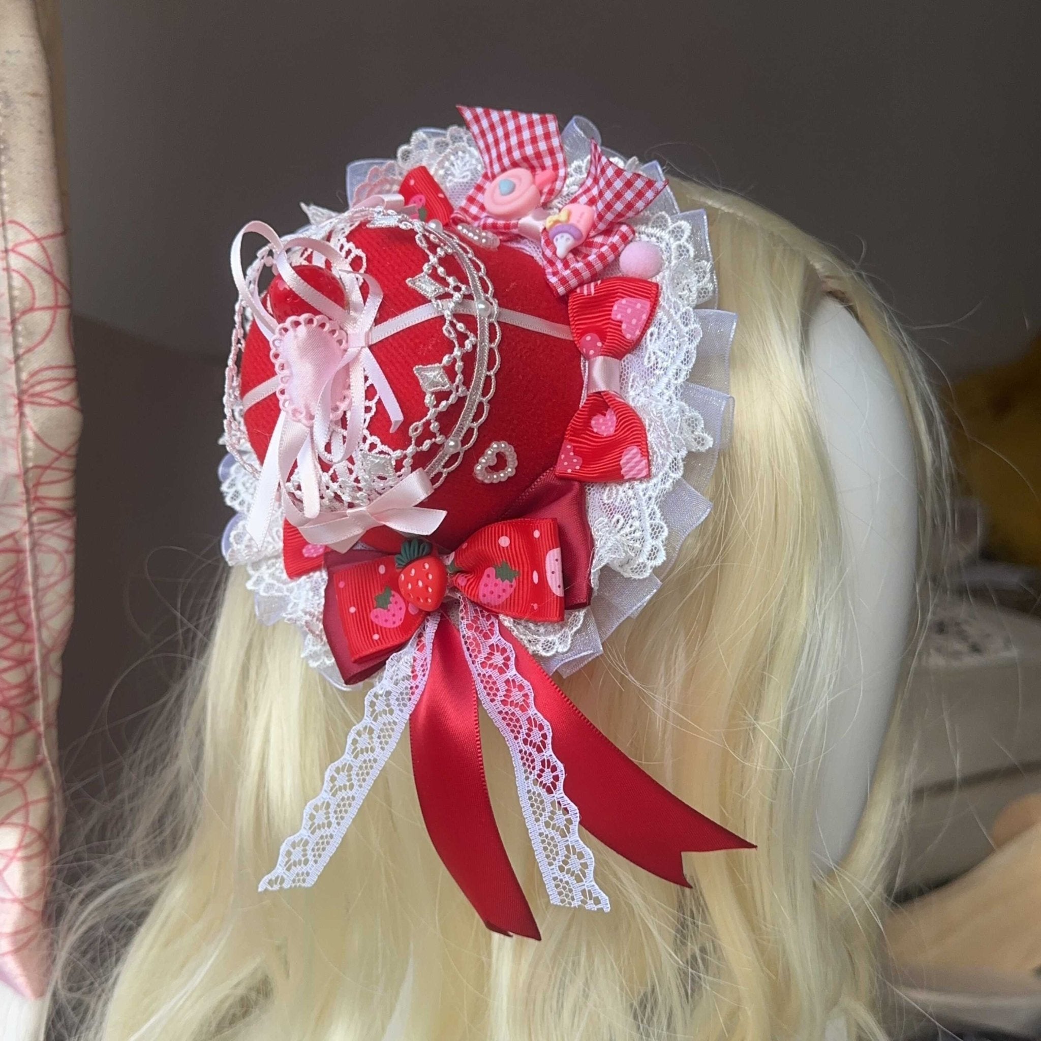 Lolita Dolly Heart Strawberry Headdress - LolitaEraHair ClipLolita Dolly Heart Strawberry Headdress
