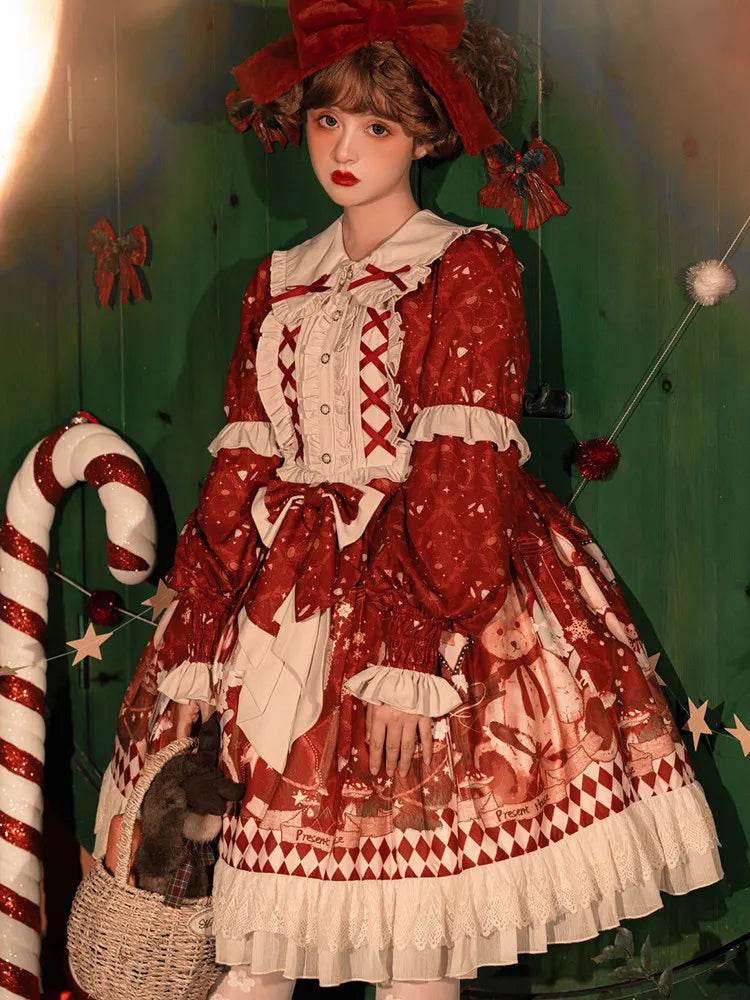 Original Lolita dress Chinese New Year festive outfit winter daily thickened Christmas New Year's greeting cape coat Lolita