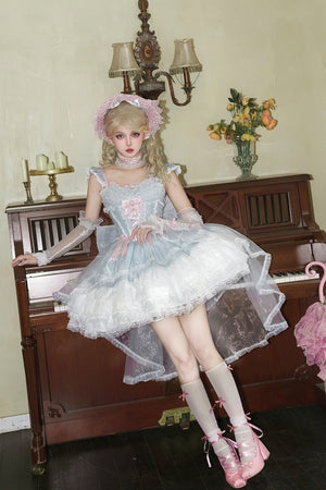 Lolita Elegant 3 - Layer Ruffle Spaghetti Strap Dress 1226 - LolitaEraLight Blue DressSLolita Elegant 3 - Layer Ruffle Spaghetti Strap Dress 1226