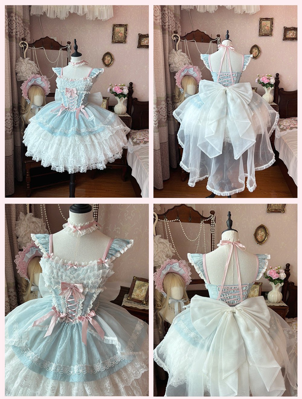 Lolita Elegant 3 - Layer Ruffle Spaghetti Strap Dress 1226 - LolitaEraLight Blue DressSLolita Elegant 3 - Layer Ruffle Spaghetti Strap Dress 1226