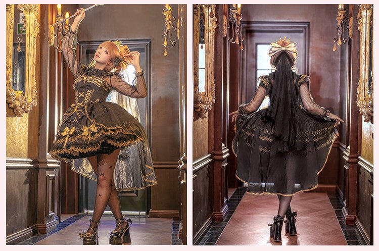 Lolita Elegant Black Gold Dark Style JSK Camisole Dress 1230 - LolitaEraDress+VeilSLolita Elegant Black Gold Dark Style JSK Camisole Dress 1230