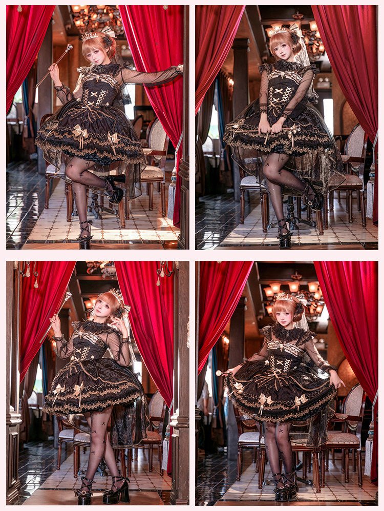 Lolita Elegant Black Gold Dark Style JSK Camisole Dress 1230 - LolitaEraDress+VeilSLolita Elegant Black Gold Dark Style JSK Camisole Dress 1230