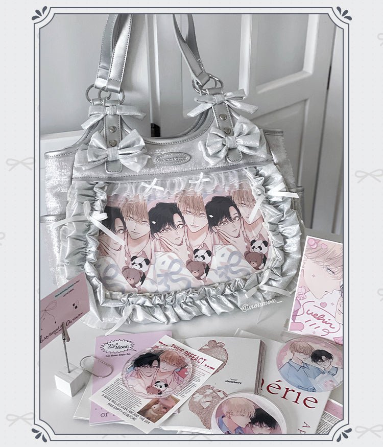Lolita Elegant Black Ruffle Bow Ita - Bag Handbag - LolitaEraBlack SetLolita Elegant Black Ruffle Bow Ita - Bag Handbag