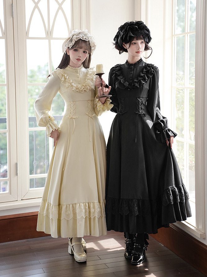 Lolita Elegant Long Sleeve Dress Detachable Cape Set - LolitaEraWhite DressSLolita Elegant Long Sleeve Dress Detachable Cape Set