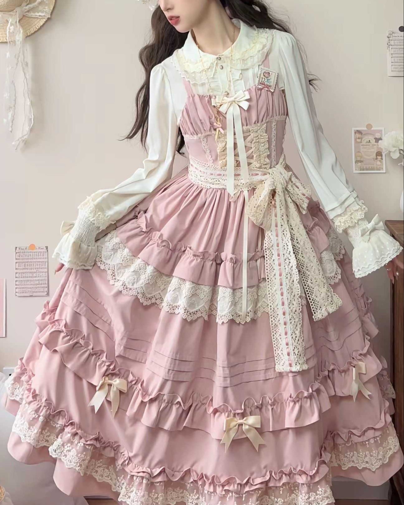 Lolita Elegant Ruffled JSL Dress - LolitaEraPink JSKSLolita Elegant Ruffled JSL Dress