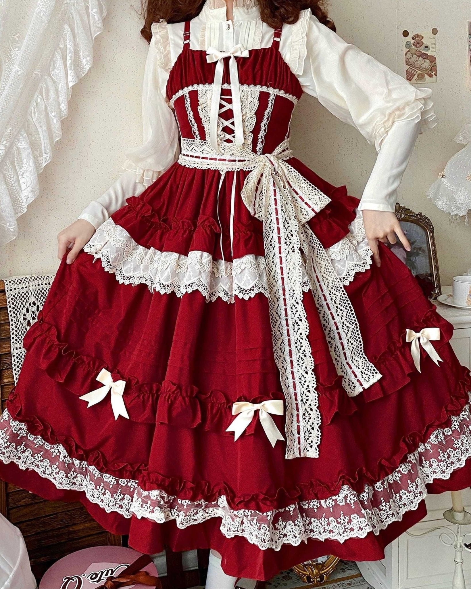 Lolita Elegant Ruffled JSL Dress - LolitaEraPink JSKSLolita Elegant Ruffled JSL Dress