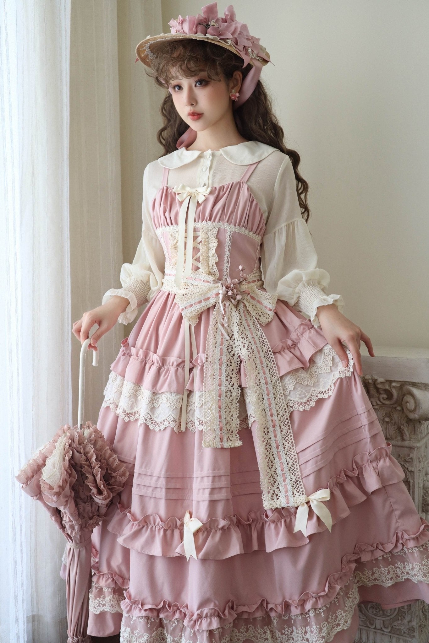 Lolita Elegant Ruffled JSL Dress - LolitaEraPink JSKSLolita Elegant Ruffled JSL Dress