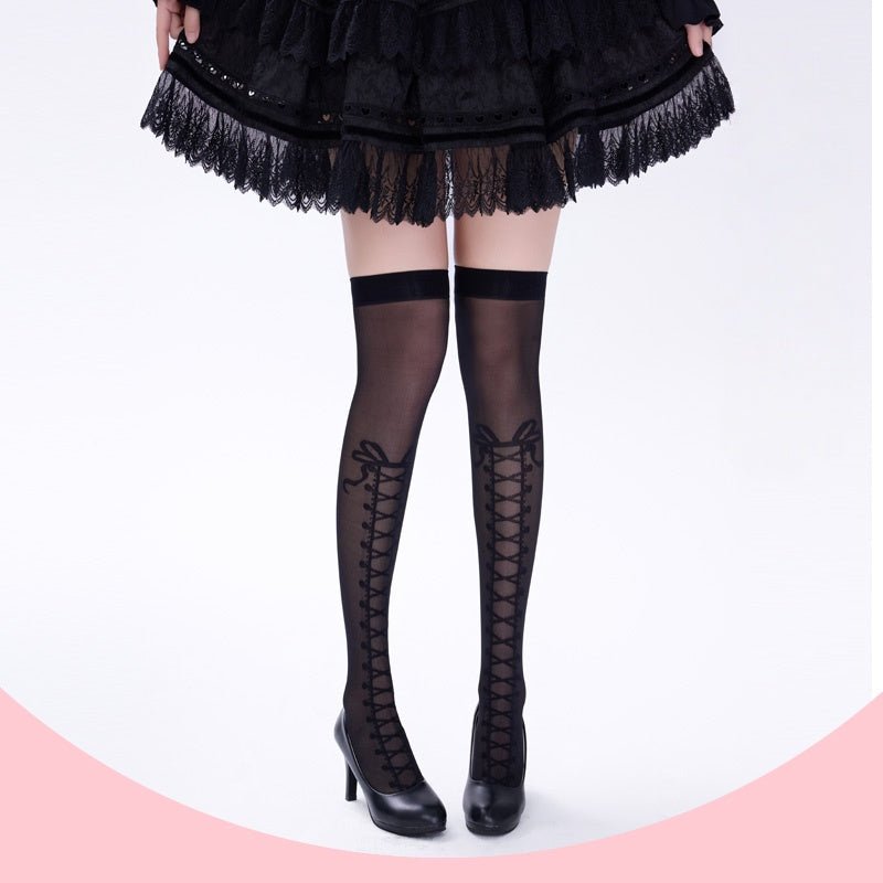 Lolita Gothic Black Bows Japanese Style Tights - LolitaEraBlackLolita Gothic Black Bows Japanese Style Tights