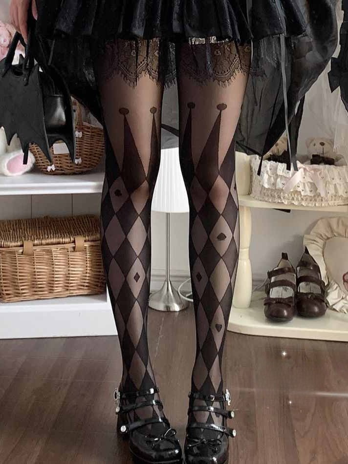 Lolita Gothic Circus Print Ultra-Sheer Tights - LolitaEra