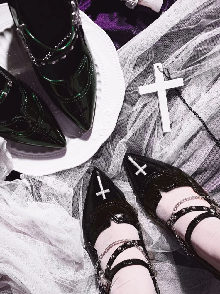 Lolita Gothic Cross Heels LE5030 - LolitaEraBlack Set35Lolita Gothic Cross Heels LE5030