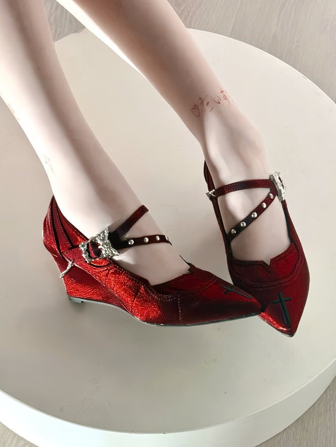 Lolita Gothic Cross Heels LE5030 - LolitaEraRed Set35Lolita Gothic Cross Heels LE5030