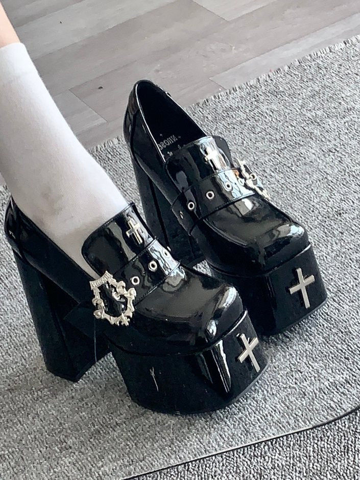 Lolita Gothic Platform Uniform Shoes - LolitaEraBlack 13cm35Lolita Gothic Platform Uniform Shoes