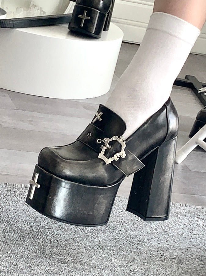 Lolita Gothic Platform Uniform Shoes - LolitaEraBlack gray 11cm35Lolita Gothic Platform Uniform Shoes