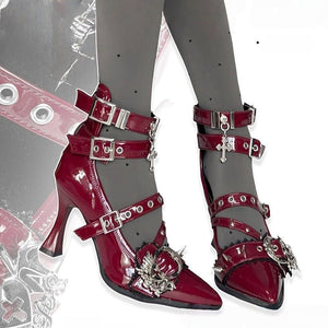 Lolita Gothic strappy Mid heels - LolitaEraSilver36Lolita Gothic strappy Mid heels