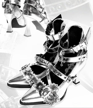 Lolita Gothic strappy Mid heels - LolitaEraSilver36Lolita Gothic strappy Mid heels