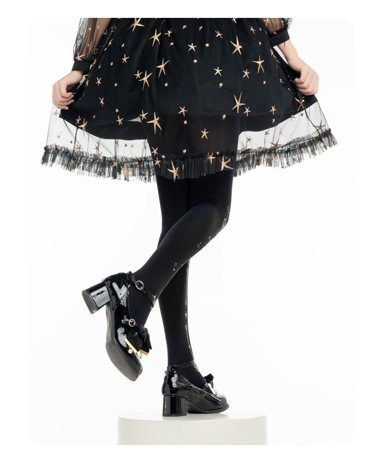 Lolita Gothic Thorn Cross Print Tights - LolitaEraBlackOne sizeLolita Gothic Thorn Cross Print Tights