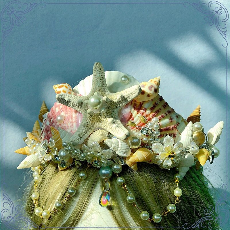 Lolita Handmade Mermaid Princess Shell Tiara Set LE4160 - LolitaEraShell tiaraLolita Handmade Mermaid Princess Shell Tiara Set LE4160