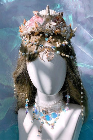 Lolita Handmade Mermaid Princess Shell Tiara Set LE4160 - LolitaEraSetLolita Handmade Mermaid Princess Shell Tiara Set LE4160