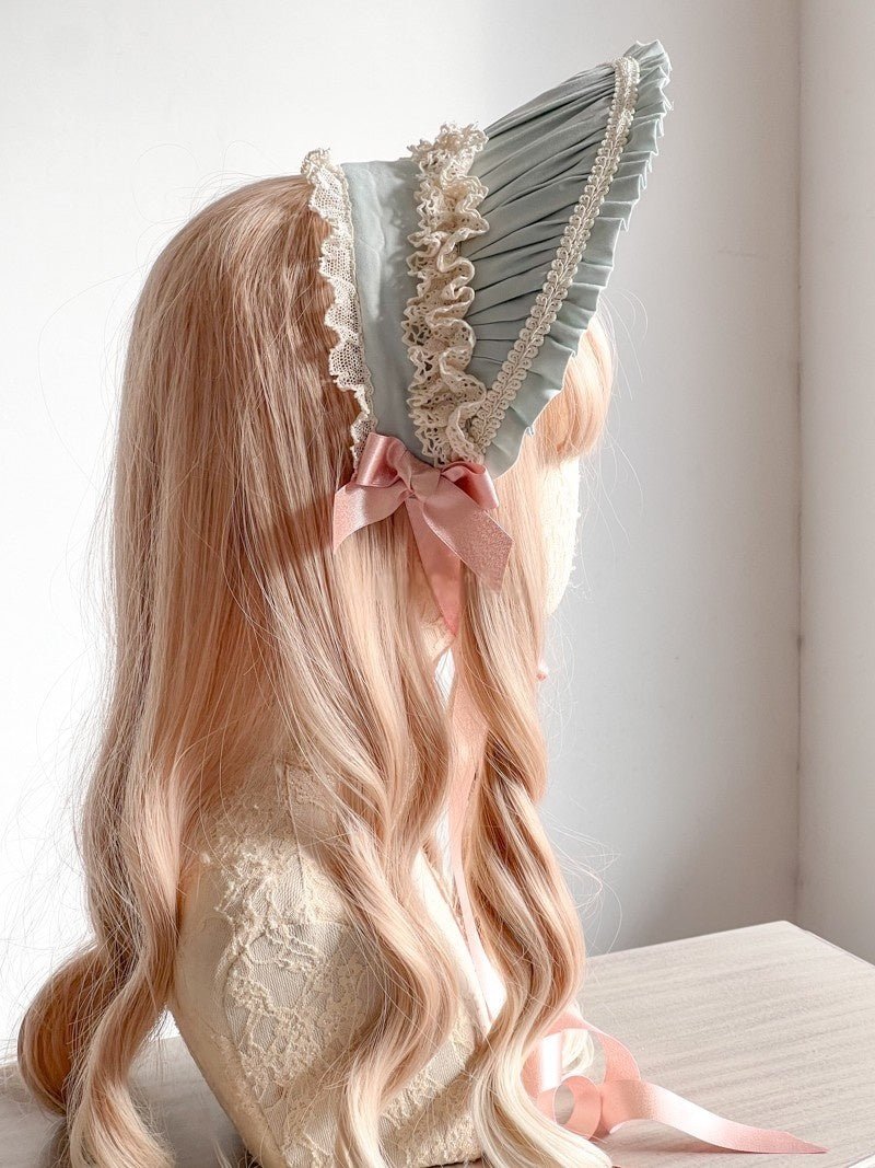 Lolita Kawaii Bear Pink & Green Hair Clip KC Bonnet - LolitaErabonnet hatLolita Kawaii Bear Pink & Green Hair Clip KC Bonnet
