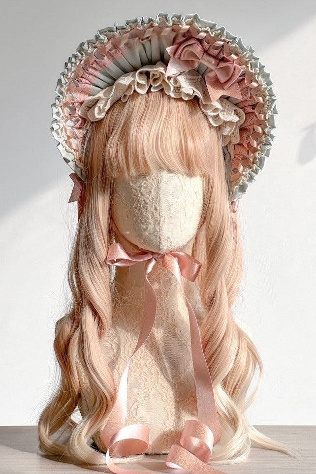 Lolita Kawaii Bear Pink & Green Hair Clip KC Bonnet - LolitaErabonnet hatLolita Kawaii Bear Pink & Green Hair Clip KC Bonnet