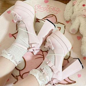 Lolita Kawaii Bow Sweet Heels 1306 - LolitaEraBlack Set34Lolita Kawaii Bow Sweet Heels 1306