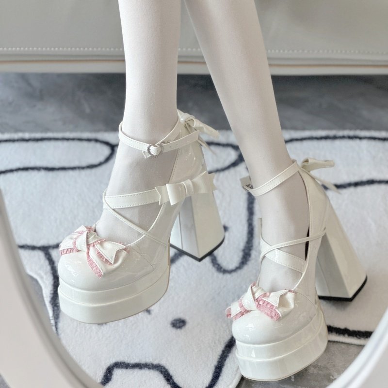 Lolita Kawaii Bow Sweet Heels 1306 - LolitaEraWhite Pink34Lolita Kawaii Bow Sweet Heels 1306