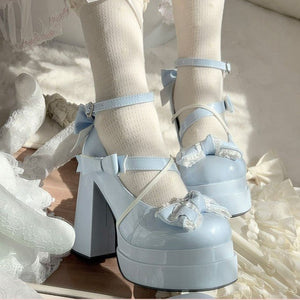 Lolita Kawaii Bow Sweet Heels 1306 - LolitaEraBlue34Lolita Kawaii Bow Sweet Heels 1306