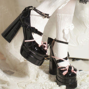 Lolita Kawaii Bow Sweet Heels 1306 - LolitaEraBlack Set34Lolita Kawaii Bow Sweet Heels 1306