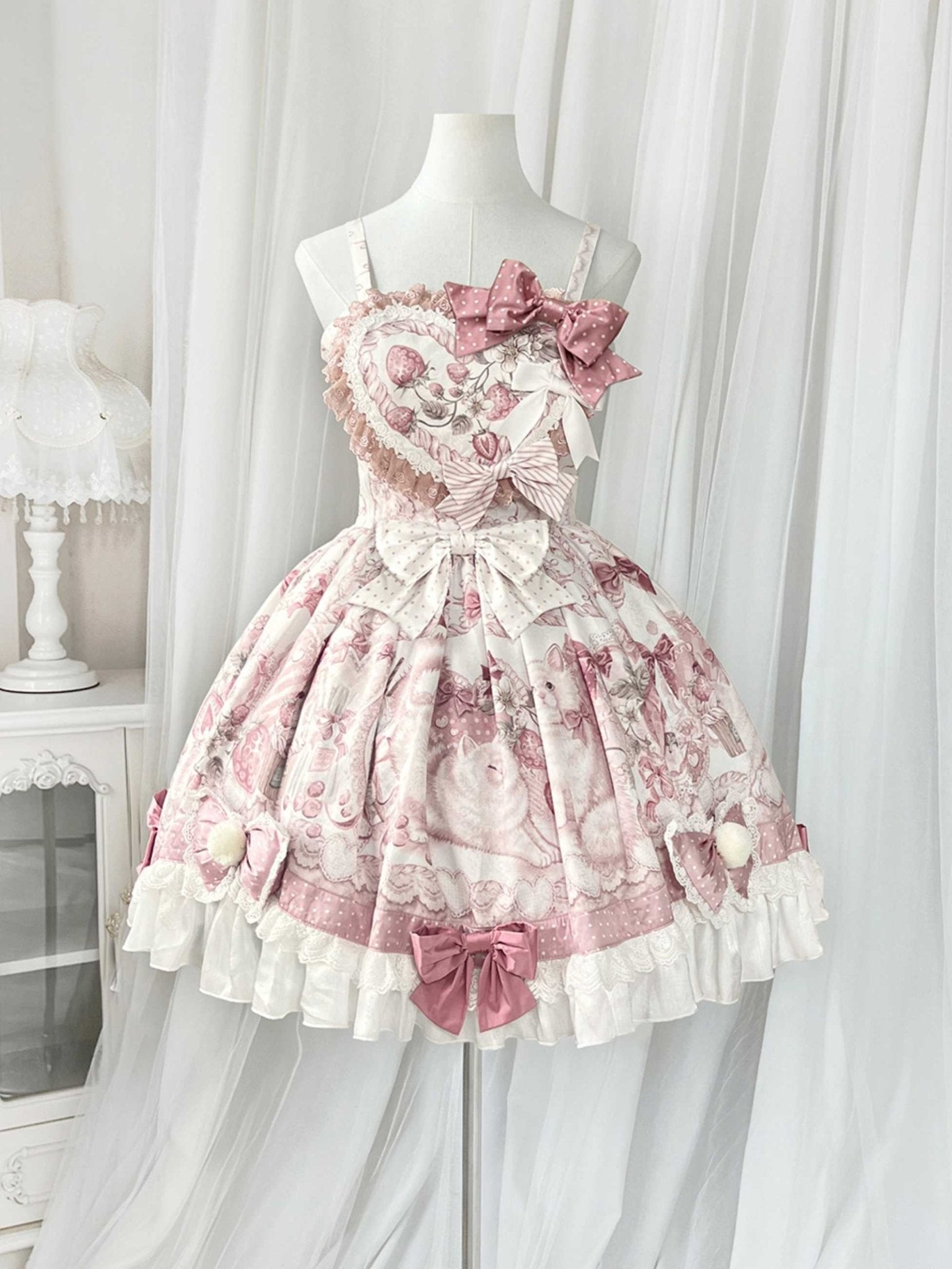 Lolita Kawaii Cat Motif Plush JSK Cape Winter Set - LolitaEraPink DressSLolita Kawaii Cat Motif Plush JSK Cape Winter Set