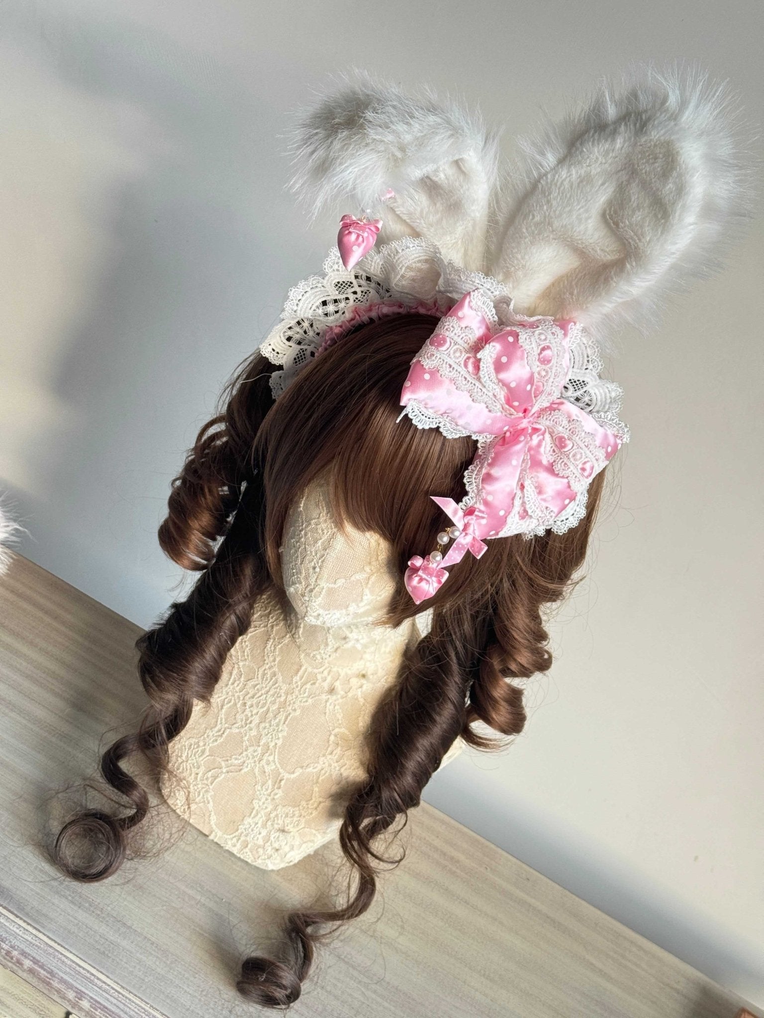 Lolita Kawaii Stuffed Bunny Ear KC Headband - LolitaEraPink 3Lolita Kawaii Stuffed Bunny Ear KC Headband