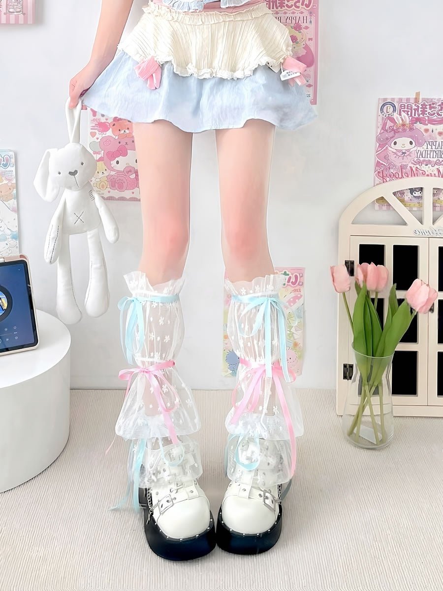 Lolita Lace Leg Warmers Thin Mid - Calf Socks - LolitaEraWhiteLolita Lace Leg Warmers Thin Mid - Calf Socks
