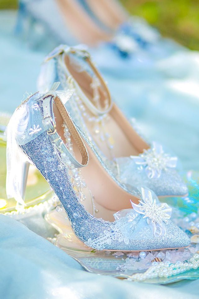 Lolita Luxurious Blue Snowflake Glitter Pumps - LolitaEraLight blue 8cm35Lolita Luxurious Blue Snowflake Glitter Pumps