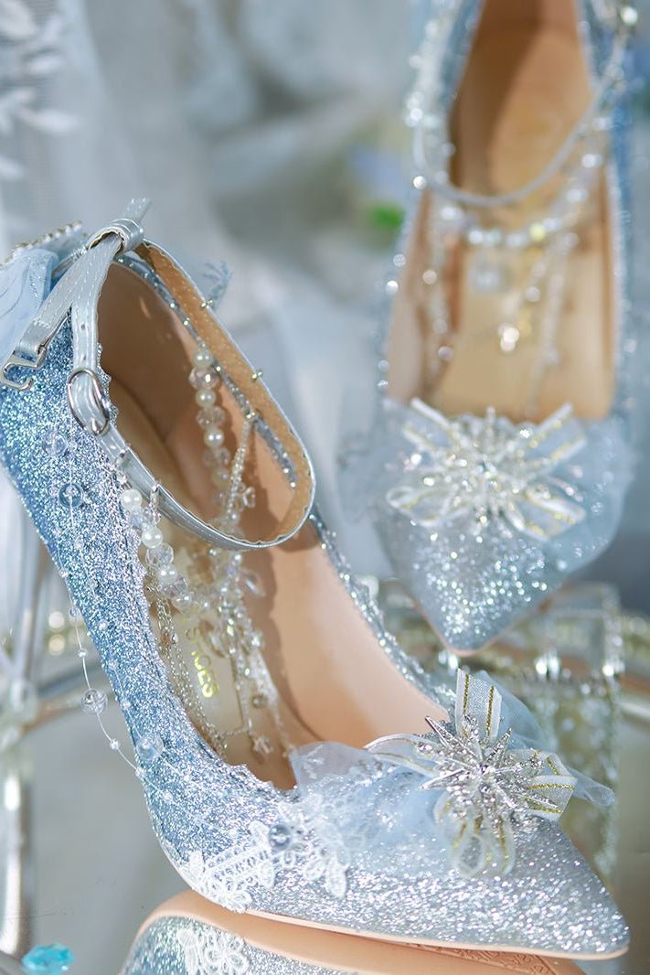 Lolita Luxurious Blue Snowflake Glitter Pumps - LolitaEraLight blue 7cm35Lolita Luxurious Blue Snowflake Glitter Pumps