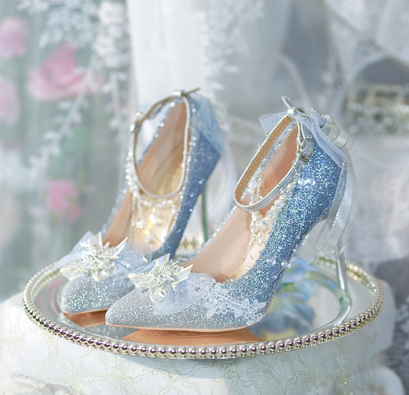 Lolita Luxurious Blue Snowflake Glitter Pumps - LolitaEraLight blue 8cm35Lolita Luxurious Blue Snowflake Glitter Pumps