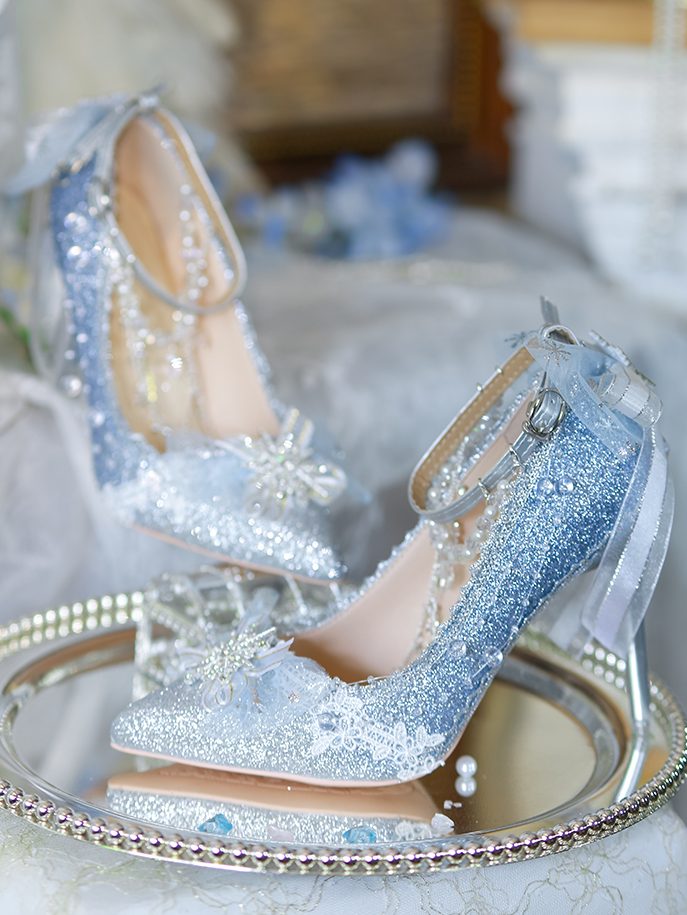 Lolita Luxurious Blue Snowflake Glitter Pumps - LolitaEraDark blue 7cm35Lolita Luxurious Blue Snowflake Glitter Pumps